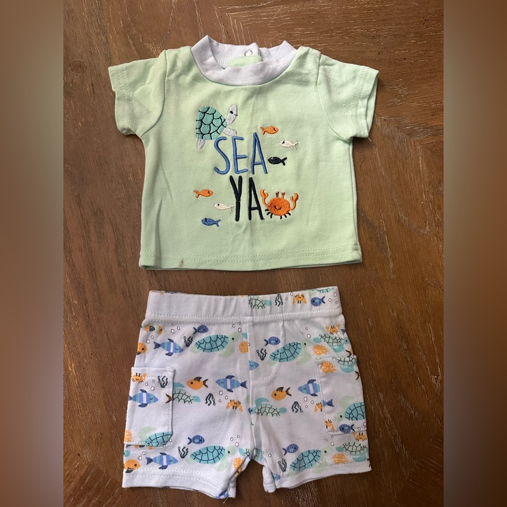 Kids Sea-Themed Matching Set - Green and White